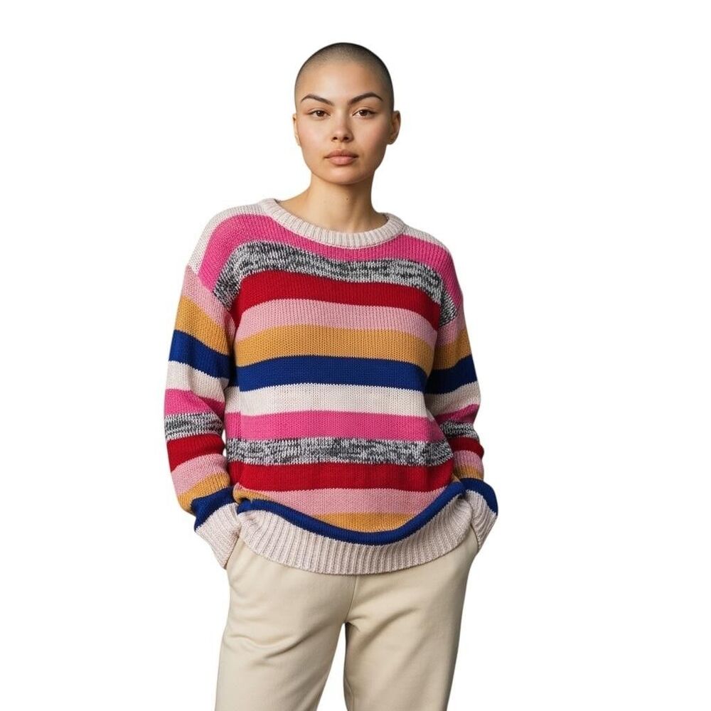 Love by Marcy Sweater Womens Small Multicolor Stripe Crewneck Pullover Tunic